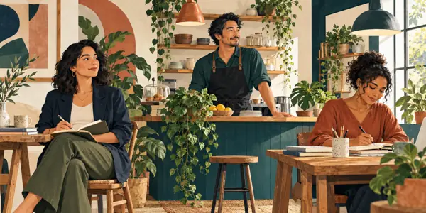 Illustration of independent business owners at work.