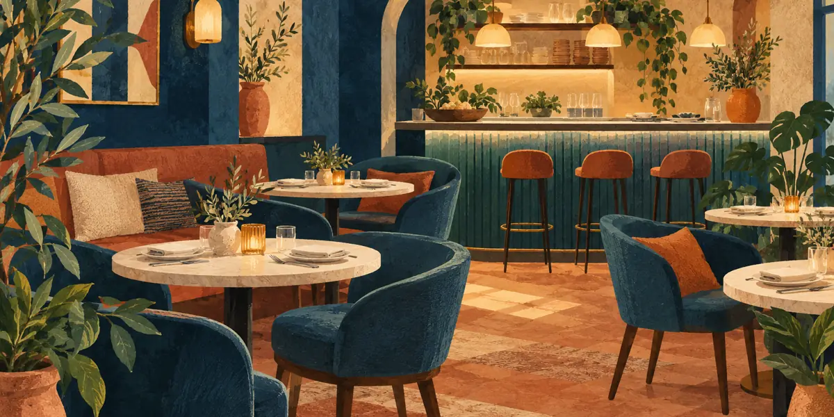 Illustration of a welcoming restaurant interior.
